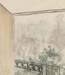 Mary Potter, Regents Park Balcony, watercolour and charcoal on paper