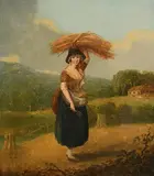 Richard Westall R.A., A Gleaner in a Field, Homestead Beyond, oil on canvas