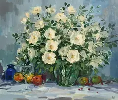 Joop Smits, Still Life - Fruits and Flowers, oil on board