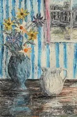 Peter Pearson, Flowers in the Morning Window, 1971, oil on board