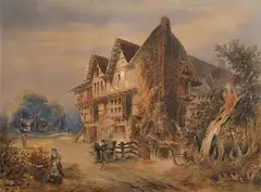 Continental Village by William Bingham McGuinness, 1872, heightened watercolour, sold Jan 2022