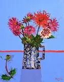 Lucy Doyle, Dahlias, oil on board