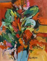 Red Bouquet by John Skelton Snr, 2007, acrylic on board, sold Jan 2022