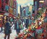Flower Sellers, Grafton St., Dublin by Norman Teeling, oil on board, sold Jan 2022
