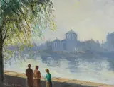At the Fourcourts by Norman J. McCaig, oil on canvas, sold Jan 2022