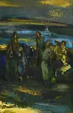 Daniel O'Neill, Waiting at the Harbour, oil on board