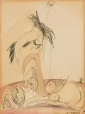Woman and Bird by Louis le Brocquy, 1949, mixed media on paper, offered Nov 2021