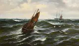 Thomas Rose Miles, Fishing Boats in Choppy Water, oil on canvas