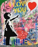 Thierry Guetta, Balloon Girl, 2021, unique silkscreen with spray, acrylic and paint on wove paper