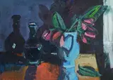 Magnolias in Blue Jug - Still Life by Brian Ballard, 2017, oil on canvas, sold Nov 2021