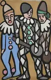 Three Clowns by Markey Robinson, gouache on card, sold Nov 2021