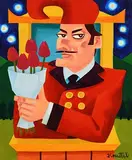 Mr. Punch with Tulips by Graham Knuttel, oil on canvas, sold Nov 2021