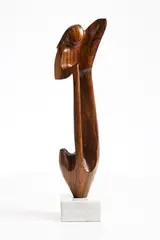 Enrique Gaimari, Figura, 1986, unique wooden sculpture on marble base