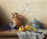 Robert Chailloux French, Still Life - Jug, Tureen Glass and Fruit, oil on canvas