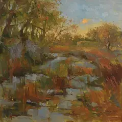 Woodland Stream by Paul Kelly, 1990, oil on canvas, sold Nov 2021