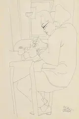 The Horologist by Colin Middleton, 1972, pen and ink on paper, sold Nov 2021