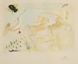 Salvador Dali Spanish, La Mouche et Le Coche (The Coach with the Bee), drypoint etching with hand colouring on Arches paper - numbered EA 21 from an edition of 62 (aside from a numbered edition of 250)