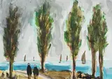 Markey Robinson, Shawlies by the Shore, gouache on board