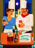 Fish Supper by Graham Knuttel, oil on canvas, sold Oct 2021