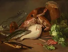 Daniel MacDonald, Still Life with Crab, Fish and Vegetables, 1843, oil on canvas