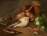 Daniel MacDonald, Still Life with Crab, Fish and Vegetables, 1843, oil on canvas