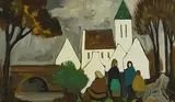 Chatting After Mass by Markey Robinson, oil on board, sold Oct 2021