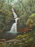 Julian Friers, Fox and Jay, O'Sullivan's Cascade, Killarney, oil on canvas
