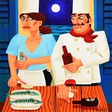 Moonlight Dining by Graham Knuttel, oil on canvas, sold Sep 2021