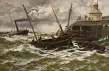 Thomas Rose Miles, Towing Out Against Wind and Tide, Yarmouth Haven, oil on canvas