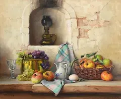 Robert Chailloux French, Still Life - Fruits on Tabletop, oil on canvas