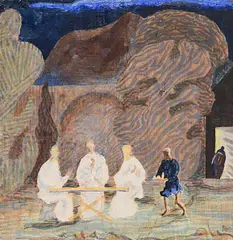 Abraham's Visitors by Patrick Pye, watercolour heightened, sold Sep 2021
