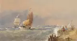 Edwin Hayes, Shipping in Rough Seas Off A Pier