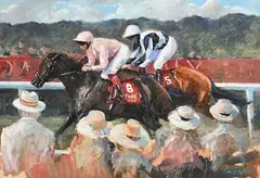 John Fitzgerald, Trackside, Glorious Goodwood, oil on board
