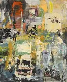 The Rider by John Kingerlee, 2017, oil and collage on card, sold Sep 2021