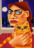 Lady with Ginger Cat by Graham Knuttel, oil on canvas, sold Sep 2021