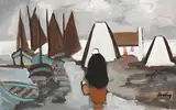 Collecting the Catch by Markey Robinson, gouache, sold Aug 2021