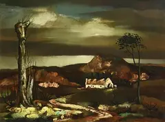 Daniel O'Neill, Landscape, Co. Down, 1955, oil on board