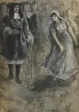 Mutual Admiration by John Butler Yeats, black and grey wash with white highlight, sold Aug 2021