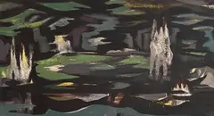 Nevill Johnson, Landscape with Trees, 1957, oil on board