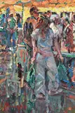 Gange Market, France by Arthur K. Maderson, oil on board, sold Aug 2021