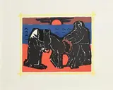 Josef Herman Welsh, The Red Sun, limited edition lithograph - numbered 19 from an edition of 100