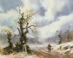 Springer Flushing Pheasant for the Huntsman by John Trickett, oil on canvas, sold Aug 2021