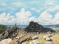 An Ode to the Fisherman by Corina Thornton, oil and granite on canvas, offered Aug 2021