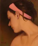 James Cahill, Girl with the Pink Band, oil on canvas board