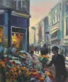 Flower Sellers, Grafton Street by Norman Teeling, oil on board, sold Aug 2021