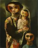 Daniel O'Neill, Woman and Two Children, oil on board