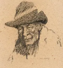 Paul Henry, Head of an Old Achill Man, 1910-13, charcoal on paper