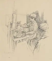 Mainie Jellet, Painting Lesson, Fitzwilliam Square Studio, 1918, pencil on paper