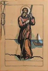 Jack Butler Yeats, Cartoon for a Banner, Probably St. Brendan, c.1928, watercolour and mixed media on paper - inscribed with notes detailing colours to be used