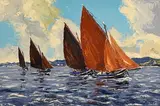 Ivan Sutton, Galway Hookers Carraroe Bay, Co Galway, oil on canvas board